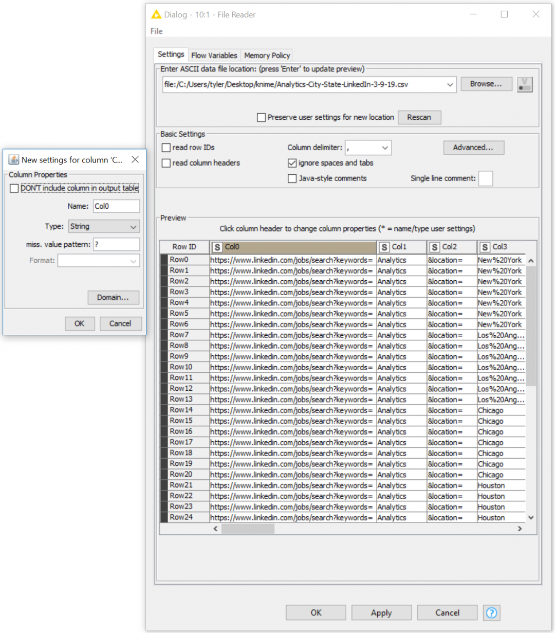 KNIME File Reader Node