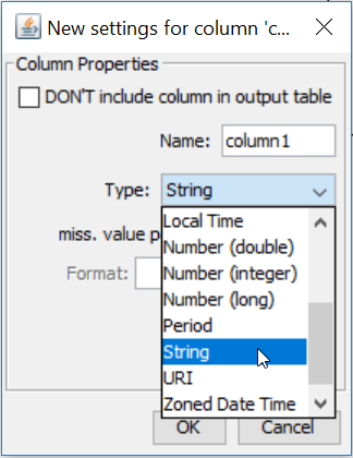 new settings for column in table creator on knime analytics platform